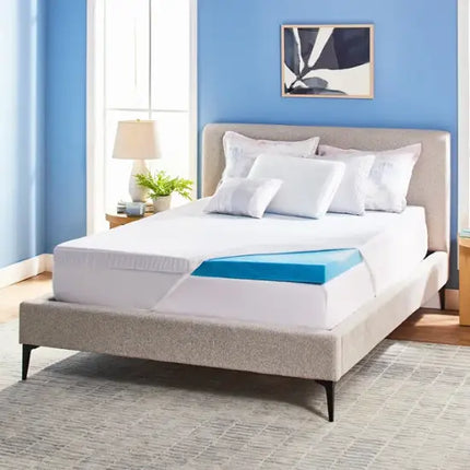 Serta Soothing Cool 3-Inch Gel Memory Foam Mattress Topper - Full, Blue, Open Box with Imperfection