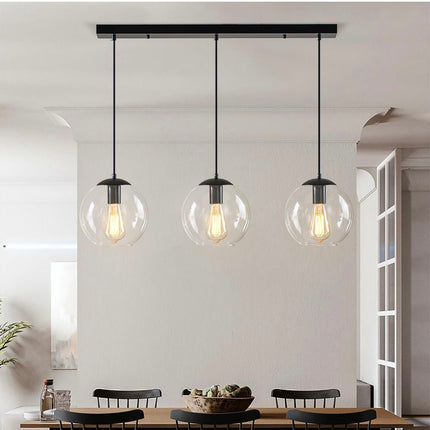 3-Light Globe Pendant Light, Modern Hanging Lighting Fixture with Clear Glass Shades (Used - Cables Dirty, Looks New)