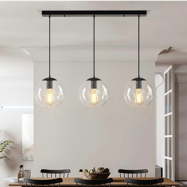 3-Light Globe Pendant Light, Modern Hanging Lighting Fixture with Clear Glass Shades (Used - Cables Dirty, Looks New)