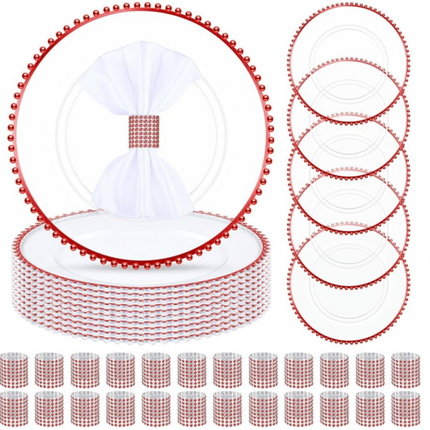 Uiifan 48 Pcs/24 Set Clear Charger Plates and Napkin Rings - New Open Box