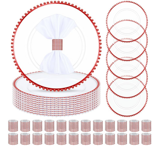 Uiifan 48 Pcs/24 Set Clear Charger Plates and Napkin Rings - New Open Box