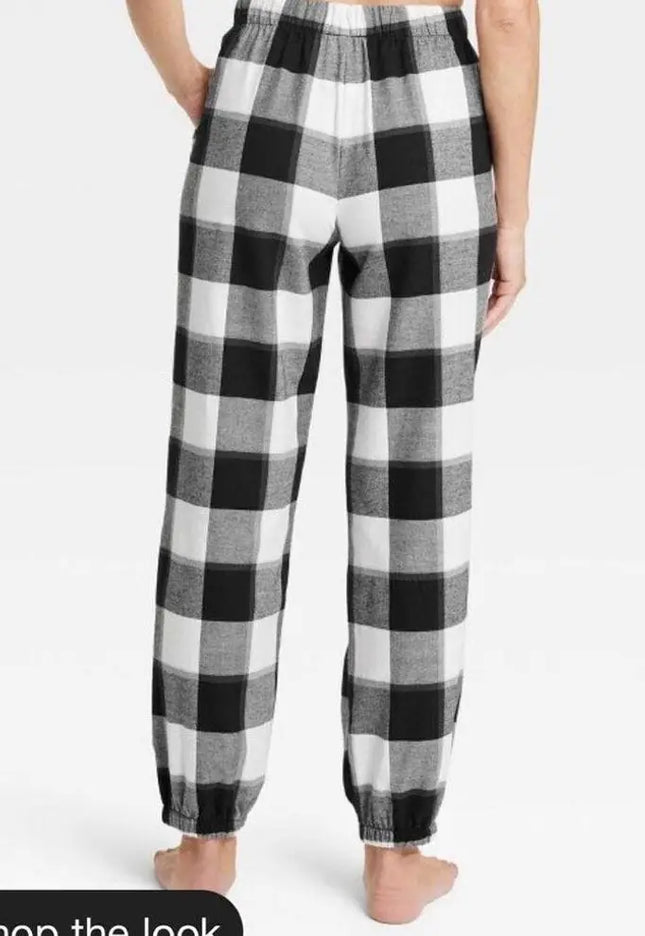 Women's Black & White Plaid Jogger Pajama Lounge Pants - Stars Above™, New, Size XL, XXL