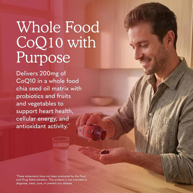 Garden of Life Raw CoQ10 200mg, with Omega 3 6 9 for Heart Health, 60ct - EXP- 11/2026