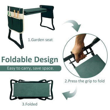 SKUSHOPS Heavy Duty Foldable Garden Kneeler and Seat Gardening Bench with Two Tool Pouches and 6” Wide Soft Kneeling Pad.