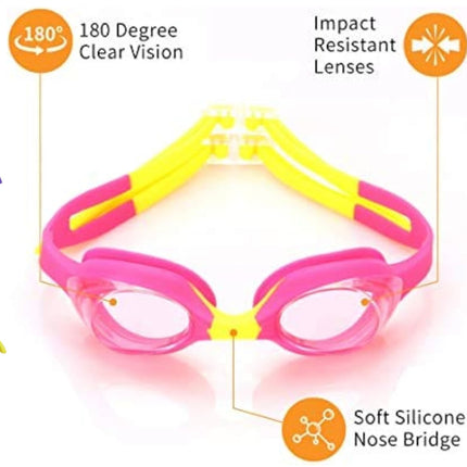 4 Pack Kids Swimming Goggles - Anti-Fog, No-Leak, UV Protection - New Open Box