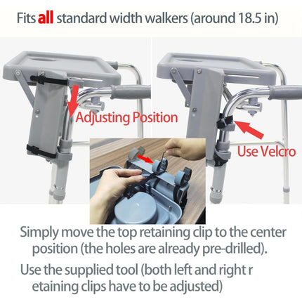 YCY Walker Tray for Folding Walker, Adjustable Rolling Tray Table for Standard Walkers – Holds Up to 22 lbs, Detachable, New Open Box