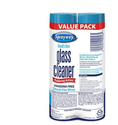 Sprayway Glass Cleaner Foaming Aerosol Spray, 19oz, Pack of 2