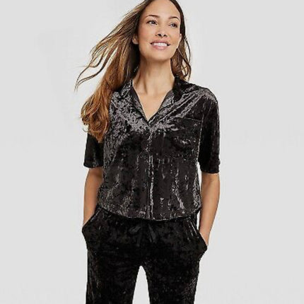 Stars Above Women’s Black Velour Wide-Leg Pajama Set - New