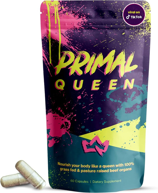 Primal Queen Female-Optimized Beef Organ Superfood Supplement (Beef Liver, Kidney, Heart, & 3 More) - 100% Gras