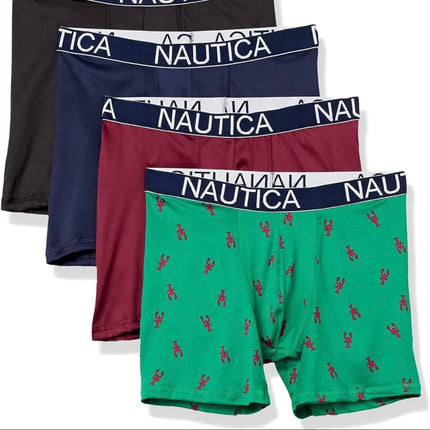  Nautica Men’s Boxer Briefs 4-Pack, size M, comfortable and stylish underwear with various colors and patterns”