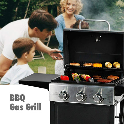 MASTER COOK 3 Burner BBQ Propane Gas Grill, 472 Sq. In. Cooking Area, 30,000 BTU Stainless Steel Barbecue Grill with Two Foldable Shelves for Outdoor Patio, Backyard