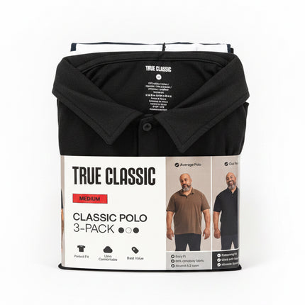 True Classic Mens Classic Polo - 3 Pack Black/White/Navy Size Medium