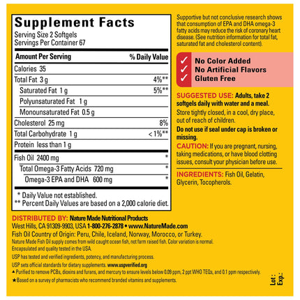 Nature Made Fish Oil 2400mg Softgels Omega-3 Supplement 134ct - 2 Pack – New