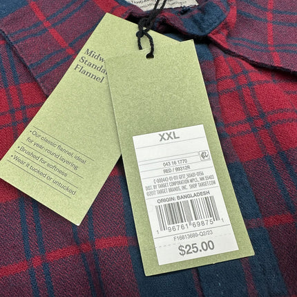 Goodfellow & Co Men’s Plaid Flannel Shirt in Red and Blue Plaid, Size XXL, New