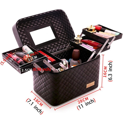 Sooyee Makeup Bag Cosmetic Bag with Mirror, 4-Layer Foldable Makeup Organizer - New Open Box