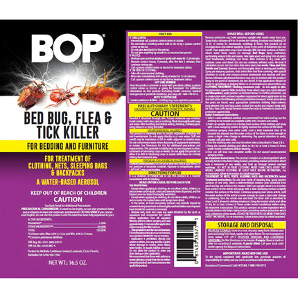 BOP Bed Bug, Flea and Tick Killer, 16.5 oz, Easy to Use Pest Control Spray