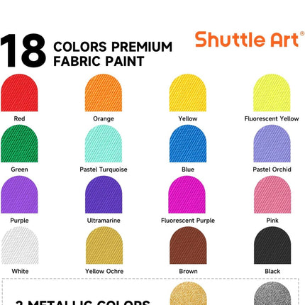 Shuttle Art Fabric Paint 18 Colors Permanent Soft Fabric Paint Set (60ml/2oz) with Brushes, Palette, Stencils, Open Box