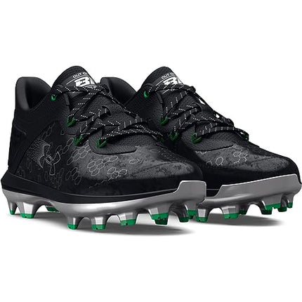 Under Armour Boys' Harper 8 TPU JR Baseball Shoes - Black/Black/Metallic Silver, Size 6, New