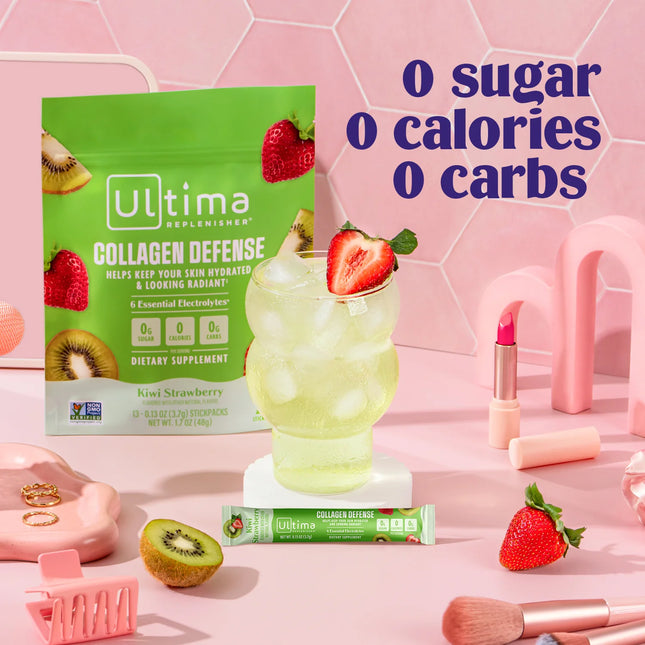 Ultima Replenisher Collagen Defense Supplement and Electrolytes Powder - Kiwi Strawberry, 13 Stickpacks - EXP. 11/2027