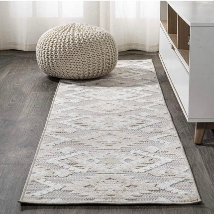 JONATHAN Y Sumak High-Low Pile Neutral Diamond Kilim Area Rug, 2 ft x 6 ft, beige and gray, indoor outdoor use”