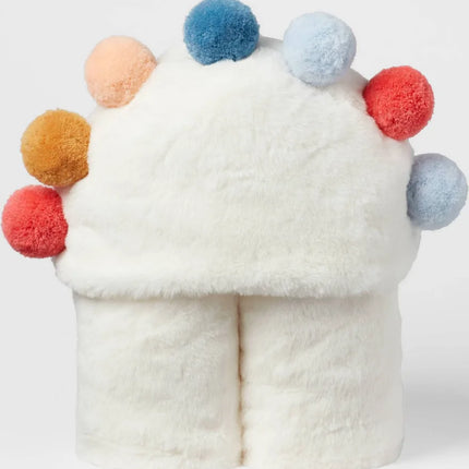 Pillowfort Pom Pom Hooded Blanket With Built-In Hand Mitts Kids