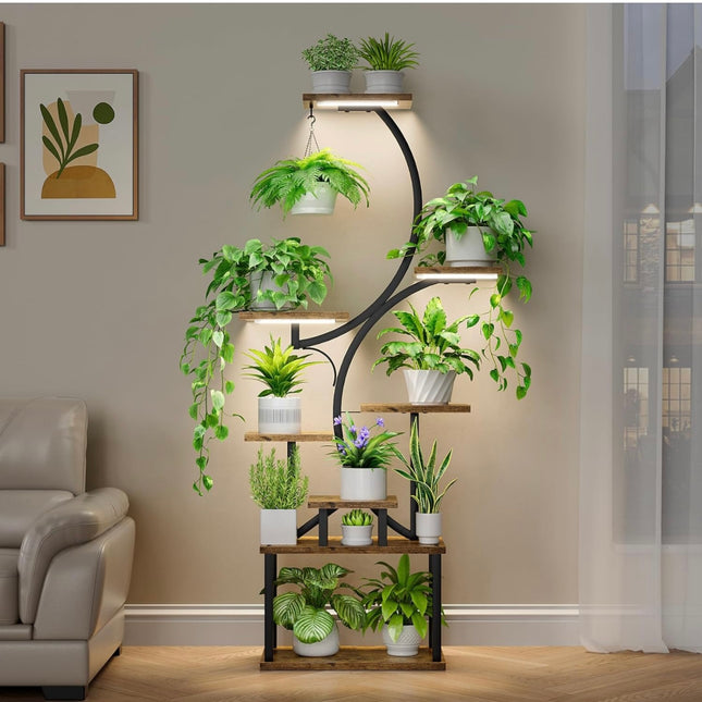 Bacekoll Indoor Plant Stand with Grow Lights, 8-Tiered S-Shaped Design, 62” Tall - New Open Box