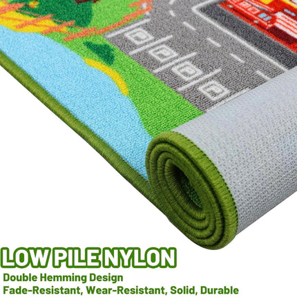 Colorful Children’s Play Rug with Road and City Design - 118x78.7 Inches, Green - Minor Damages