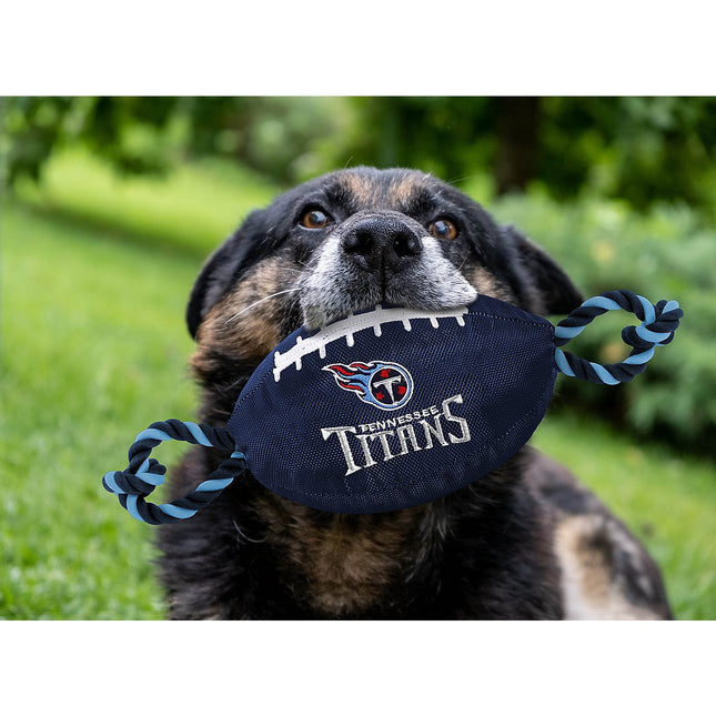 Pets First Nylon Football Tough Squeaky Dog Chew Toy, Tennessee Titans