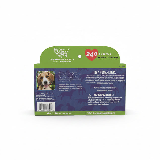 Humane Society Heavy Duty Waste Bags For Pets - 16 Rolls 240 Count