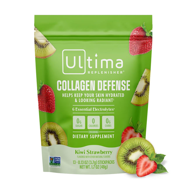 Ultima Replenisher Collagen Defense Supplement and Electrolytes Powder - Kiwi Strawberry, 13 Stickpacks - EXP. 11/2027