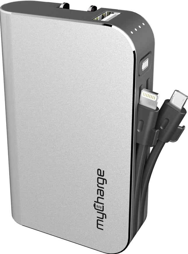 MyCharge 10,050mAh Power Bank with Foldable Plug & Dual Built-In Cables - New