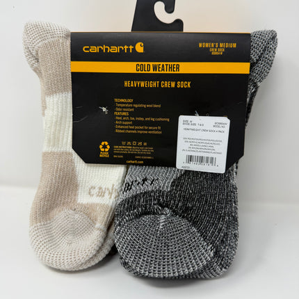 Carhartt Women's Cold Weather Heavyweight Crew Sock Seasonal Striped Crew Socks, Wool Blend 4-Pairs Size 7-9.5
