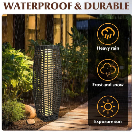 VIHose 2PCS 7.87 x 6.3 x 27.17 in Solar Powered Outdoor Floor Lamp Resin Wicker, Outdoor Lantern for Patio Yard Courtyard (Classic), Open Box