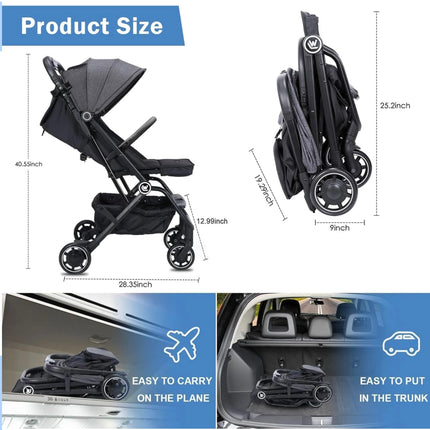 CozyKid Lightweight Baby Stroller, Compact Travel Stroller with Cup Holder & Sleep Shade - New Open Box