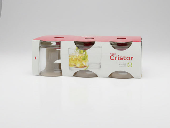 Nadir Cristar Glass Cups Set Lexington Rock 10.5 Oz - 6 Pack