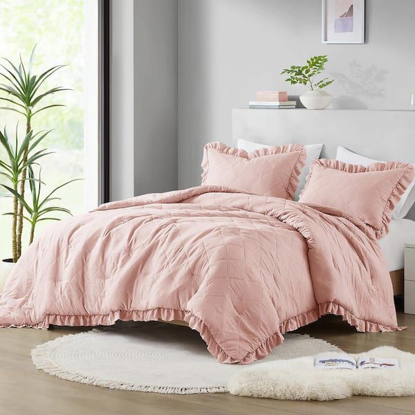 510 Design Phoebe 3-Piece Diamond Quilted Comforter Set, Blush, Full/Queen, New

