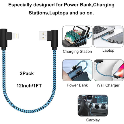 Short iPhone Charger Cord, 2 Pack 1FT USB A to Lightning Cable, New Open Box