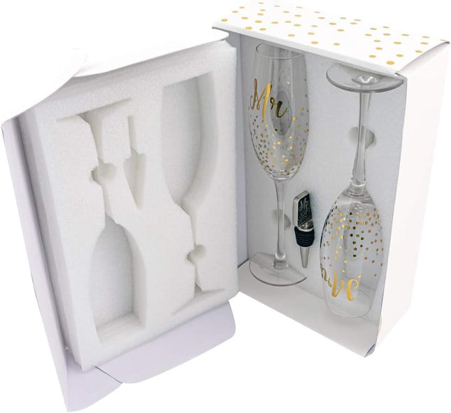 Verre Esprit Mr and Mrs Crystal Wedding Champagne Glasses Flutes & Stoppers