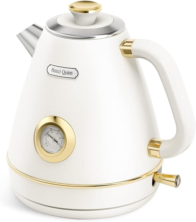 Hazel Quinn Retro Pearl White Electric Kettle - 1.7L Fast w/Auto Shut Off, New