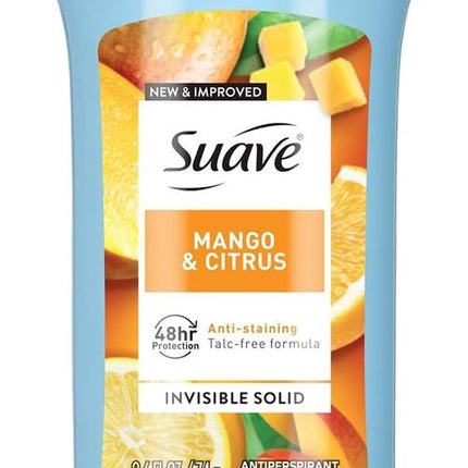 Suave Mango and Citrus Invisible Solid Antiperspirant Deodorant Stick, 2.6 Ounce