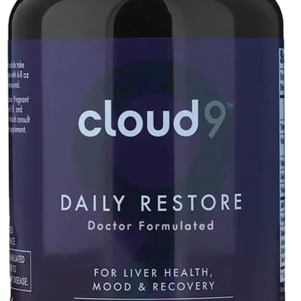 Cloud9 Daily Restore – Liver Detox & Recovery Supplement with Milk Thistle, NAC & B-Vitamins - 120 Count