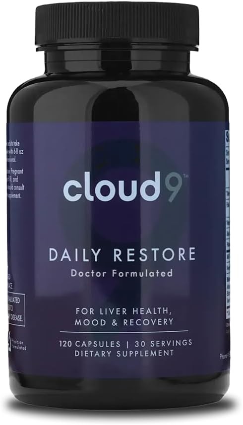 Cloud9 Daily Restore – Liver Detox & Recovery Supplement with Milk Thistle, NAC & B-Vitamins - 120 Count