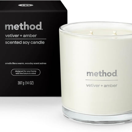 Method Premium Soy Candle, Vetiver + Amber, 2 Wick - 14 Oz