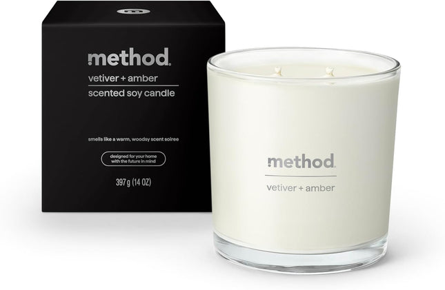 Method Premium Soy Candle, Vetiver + Amber, 2 Wick - 14 Oz