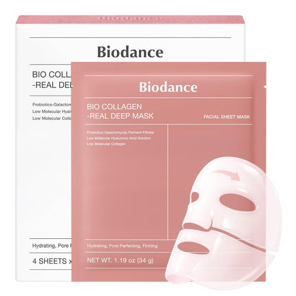 BIODANCE Bio-Collagen Real Deep Mask, Hydrating Overnight Hydrogel Face Mask, Pore Minimizing - 4 Pack