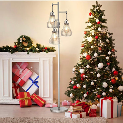 Dimmable Floor Lamp, Farmhouse Industrial Standing Tree Lamp with Edison Bulbs - New