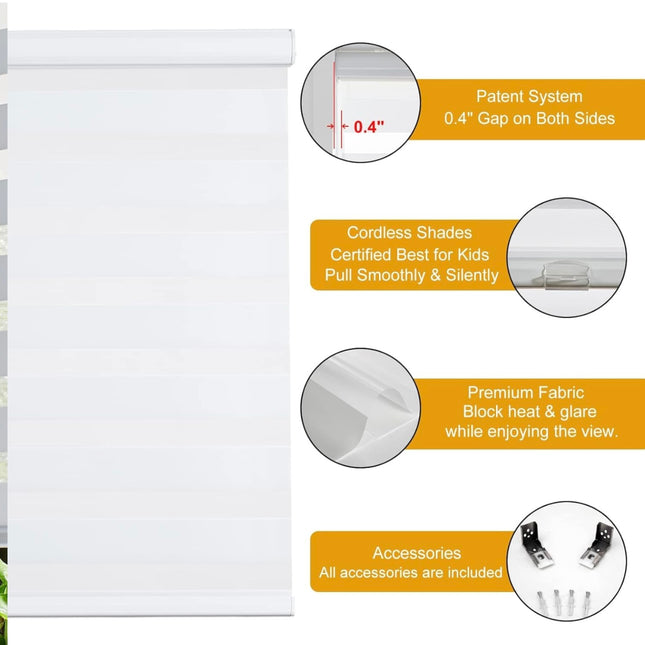 Persilux Zebra Blinds for Windows, White 57x72 Inch, Open Box