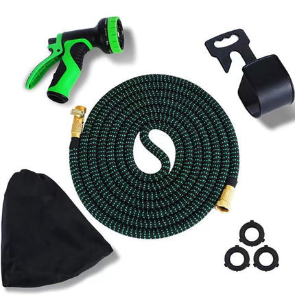 25 ft Expandable Garden Hose - Kink-Free Flexible Water Hose with 10 Function Spray Nozzle, 3/4 Brass Connectors, Leakproof Lightweight Expanding Hose (Green, 25FT) - New