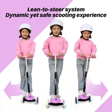 Ziffy 3 Wheel Scooter for Kids 3-5, Toddler Kick Scooter with LED Light-Up Wheels, 5 Adjustable Height, Lean-to-Steer Design (Support up to 110 lbs)