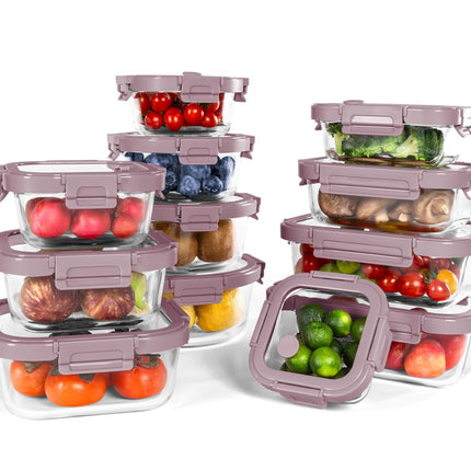 Borohouse 12-Pack Glass Containers with Tempered Lids - Oven Safe Meal Prep - Pink